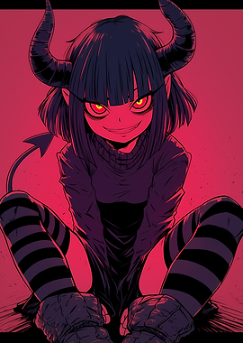 Anime Devil Girl with Glowing Eyes