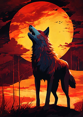 Howling Wolf Under a Fiery Moon