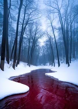 Crimson Veins – Scarlet River in Frozen Wilderness