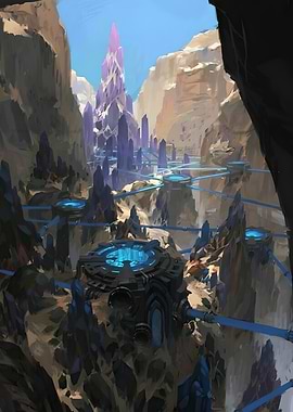 Futuristic Canyon Cityscape with Crystal Structures