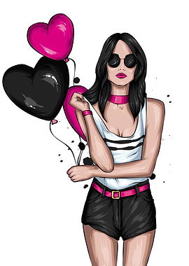 Stylish Woman with Balloons Illustration