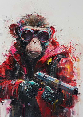 Monkey with Gun and Goggles Art