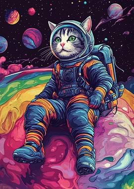 Astronaut Cat Colorful