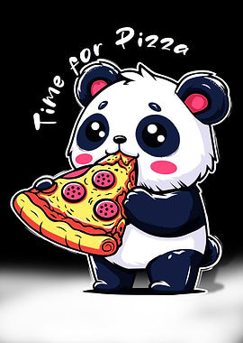 Cute Panda Eating Pizza Cartoon