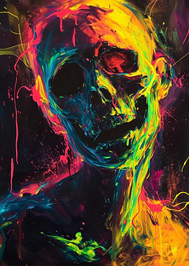 Neon Skull Abstract Painting
