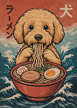 Goldendoodle Eating Ramen