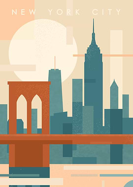 New York City Skyline Illustration in Retro Minimalist
