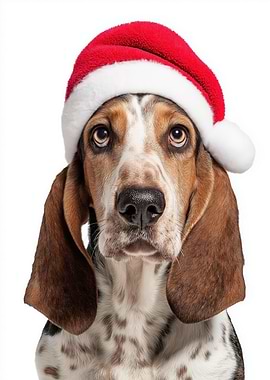 Basset Hound Dog with Santa Hat