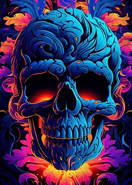 Floral Skull Glowing Eyes
