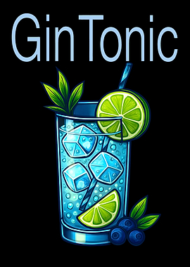 Gin and Tonic Cocktail Art Print – Crisp Botanical Drink Recipe Wall Decor for Bar, Kitchen, or Lounge