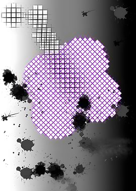 Abstract Purple Grid with Ink Splatters