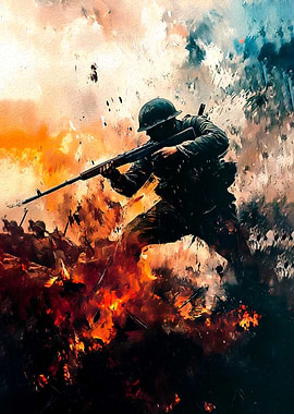 Soldier in Action Painting