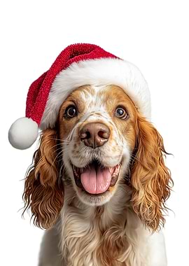 English Cocker Spaniel Dog with Santa Hat