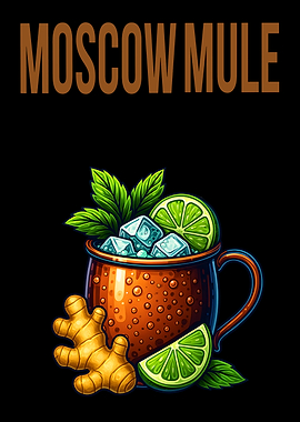 Moscow Mule Cocktail Art Print – Classic Copper Mug Drink Recipe Wall Decor for Bar, Kitchen, or Lounge