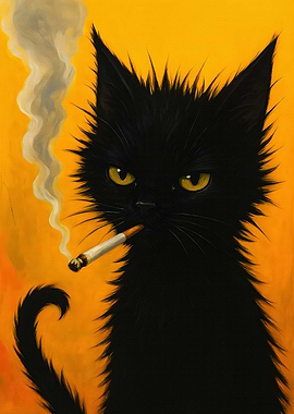 Smoking Black Cat Art