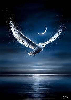 Snowy Owl Guardian of the Crescent Sky