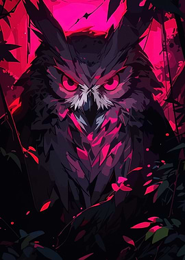 Stylized Owl Portrait with Pink Accents