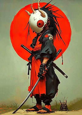 Masked Samurai with Dual Katanas