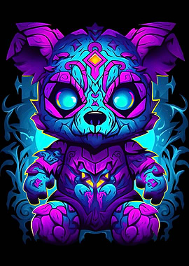 Neon Cyberpunk Bear Illustration