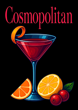 Cosmopolitan Cocktail Art Print – Chic Pink Drink Recipe Wall Decor for Kitchen, Bar, or Lounge