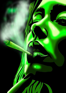 Green Portrait with Cigarette Smoke
