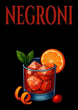 Negroni Cocktail Art Print – Bold Italian Aperitif Drink Recipe Wall Decor for Bar, Kitchen, or Lounge