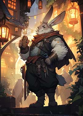 Anthropomorphic Rabbit Character in Fantasy Setting