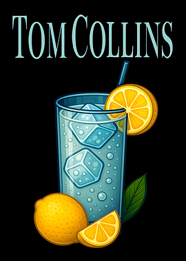 Tom Collins Cocktail Art Print – Classic Gin Drink Recipe Wall Decor for Bar, Kitchen, or Lounge