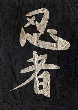 Ninja Kanji on Wrinkled Black Paper