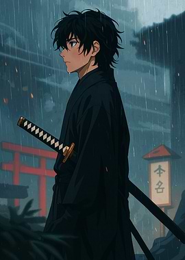 Anime Samurai in the Rain
