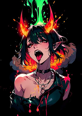 Anime Demon Girl with Horns