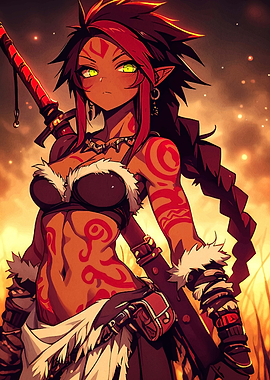 Anime Warrior Woman with Sword