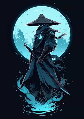 Cyberpunk Samurai Moon Backdrop