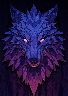 Blue and Purple Wolf Head