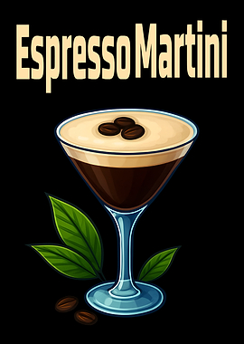 Espresso Martini Cocktail Art Print – Coffee Liqueur Drink Recipe Wall Decor for Kitchen, Bar, or Lounge