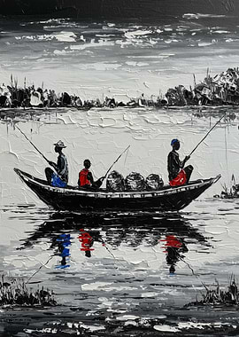 Monochrome Fishing Boat Painting
