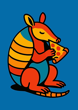 Armadillo and Pizza Retro Pop Art Minimalist Art Illustration