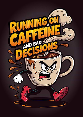 Funny Coffee Mug - Running on Caffeine and Bad Decisions