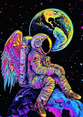Winged Astronaut with Earth in Background