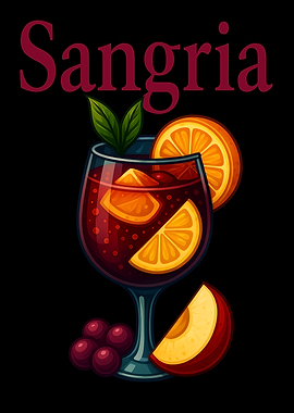 Sangria Cocktail Art Print – Fruity Wine Drink Recipe Wall Decor for Bar, Kitchen, or Lounge