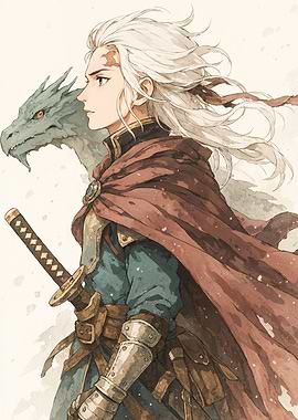 Anime Warrior with Dragon Companion
