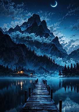 Mountain Lake at Night