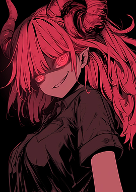 Red-toned Demon Girl Illustration