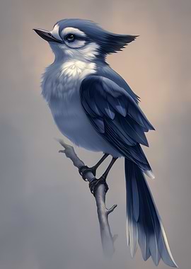 Blue Jay on Branch Illustration