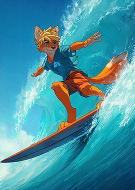 Fox Surfer Riding a Wave