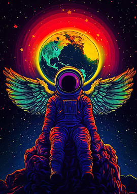Winged Astronaut in Space