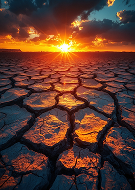 Cracked Earth at Sunset