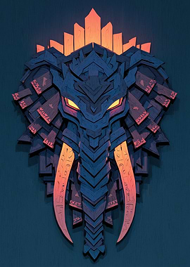 Stylized Elephant Head Wood Art