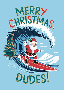 Surfing Santa Christmas Card