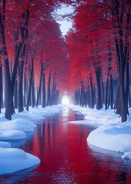 Crimson Veins – Scarlet River in Frozen Wilderness